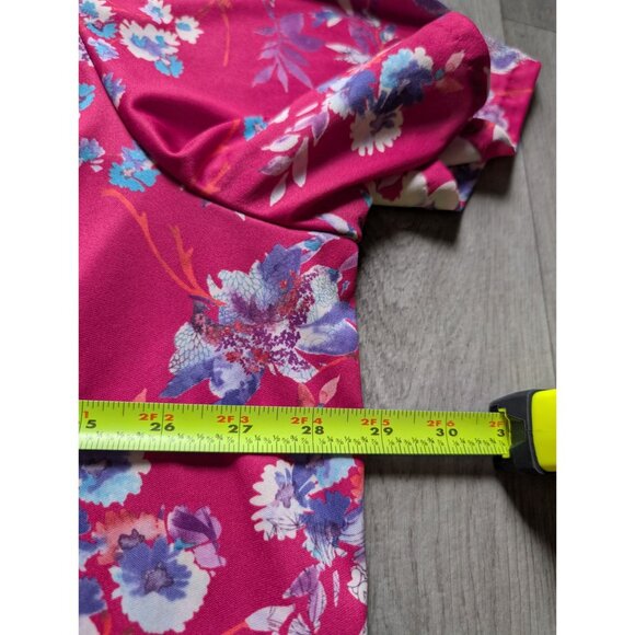 Anthony Richards Womens Floral Pink Top 4X Polyester Short Sleeve Smocked Design - Picture 7 of 7